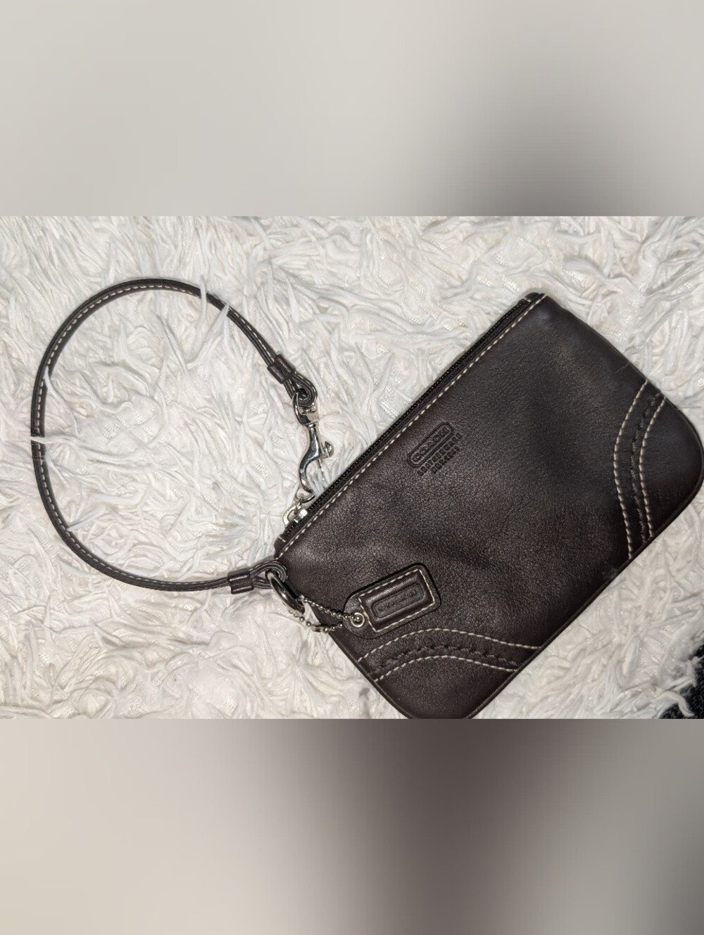Women's Coach Dark Brown Leather Wristlet Clutch, One Size